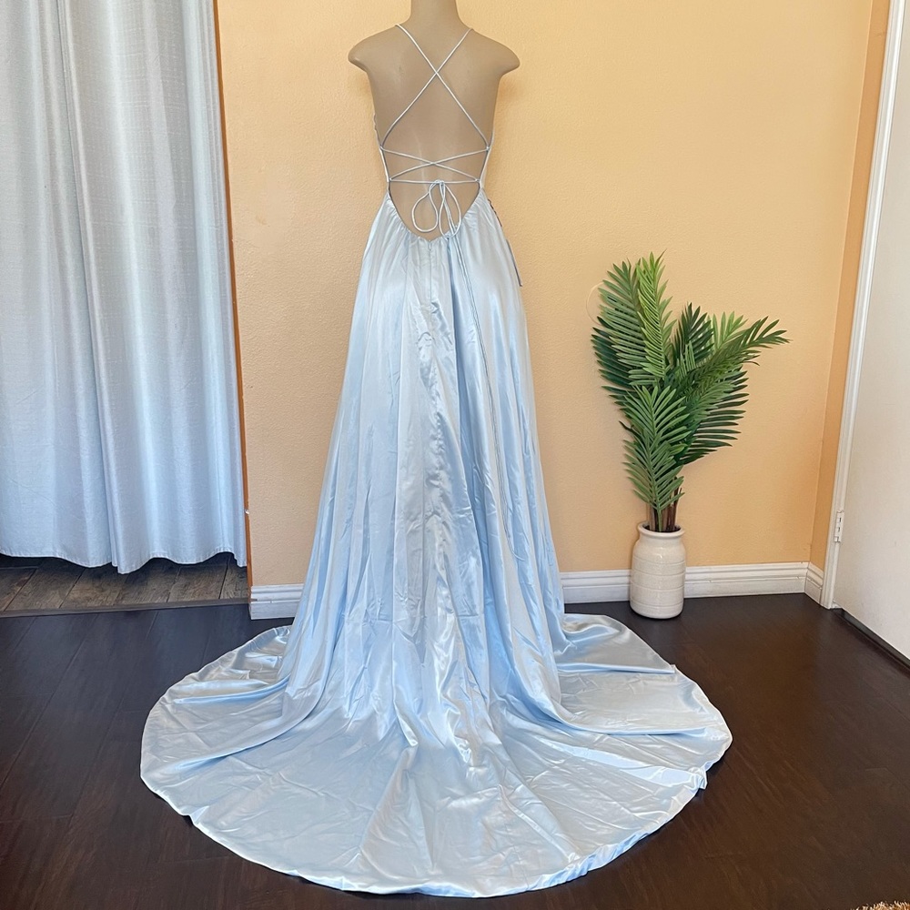Shine light blue backless prom / wending dress size 8